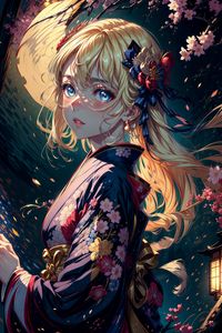 Preview wallpaper girl, kimono, flowers, hairpin, anime