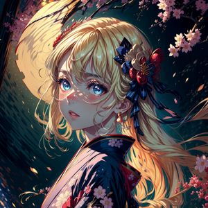 Preview wallpaper girl, kimono, flowers, hairpin, anime