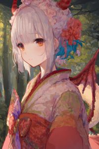 Preview wallpaper girl, kimono, flowers, paint, strokes, anime