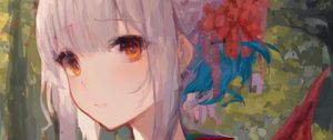 Preview wallpaper girl, kimono, flowers, paint, strokes, anime