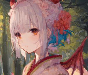 Preview wallpaper girl, kimono, flowers, paint, strokes, anime