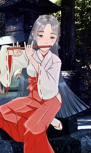 Preview wallpaper girl, kimono, flute, music, anime