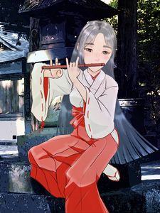 Preview wallpaper girl, kimono, flute, music, anime