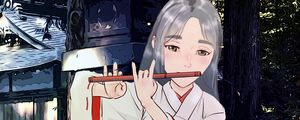 Preview wallpaper girl, kimono, flute, music, anime