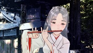 Preview wallpaper girl, kimono, flute, music, anime