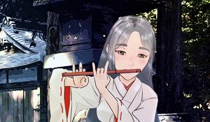 Preview wallpaper girl, kimono, flute, music, anime