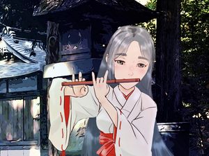 Preview wallpaper girl, kimono, flute, music, anime