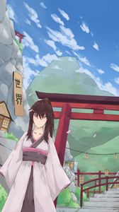 Preview wallpaper girl, kimono, gate, anime, japan