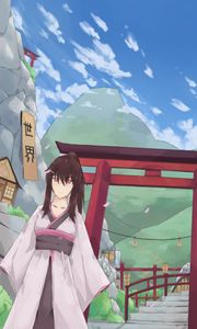 Preview wallpaper girl, kimono, gate, anime, japan