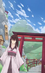Preview wallpaper girl, kimono, gate, anime, japan