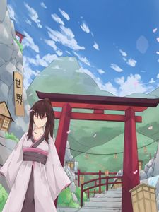 Preview wallpaper girl, kimono, gate, anime, japan