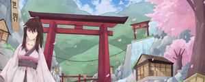 Preview wallpaper girl, kimono, gate, anime, japan
