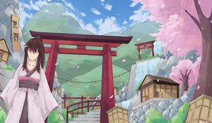 Preview wallpaper girl, kimono, gate, anime, japan