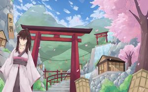 Preview wallpaper girl, kimono, gate, anime, japan