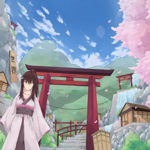 Preview wallpaper girl, kimono, gate, anime, japan