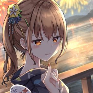 Preview wallpaper girl, kimono, gesture, fireworks, anime