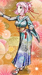 Preview wallpaper girl, kimono, gesture, flowers, anime