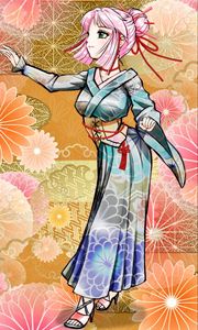 Preview wallpaper girl, kimono, gesture, flowers, anime