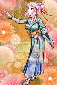 Preview wallpaper girl, kimono, gesture, flowers, anime