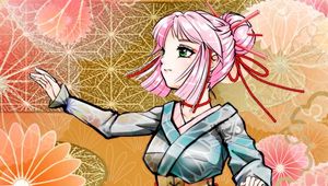 Preview wallpaper girl, kimono, gesture, flowers, anime