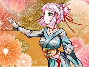 Preview wallpaper girl, kimono, gesture, flowers, anime