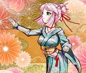 Preview wallpaper girl, kimono, gesture, flowers, anime