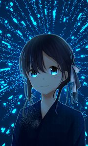 Preview wallpaper girl, kimono, glance, anime, art, cartoon, blue