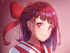 Preview wallpaper girl, kimono, glance, anime, art, red