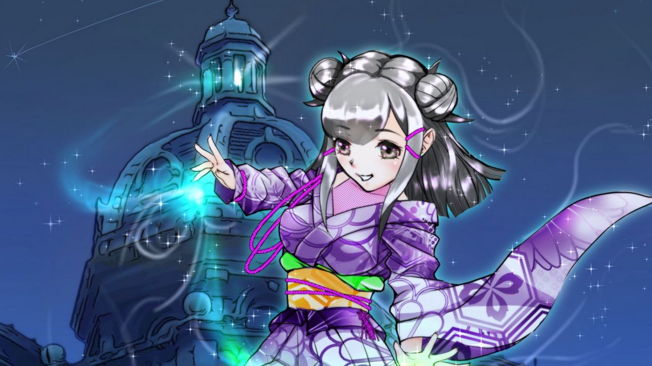 Wallpaper girl, kimono, glow, magic, anime
