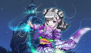 Preview wallpaper girl, kimono, glow, magic, anime