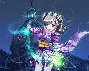 Preview wallpaper girl, kimono, glow, magic, anime