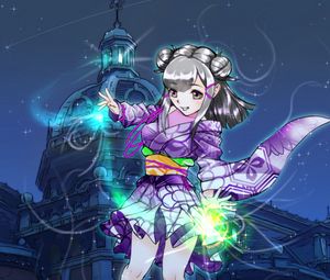 Preview wallpaper girl, kimono, glow, magic, anime