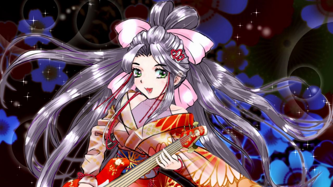 Wallpaper girl, kimono, guitar, anime, art