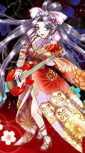 Preview wallpaper girl, kimono, guitar, anime, art