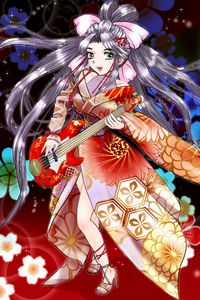 Preview wallpaper girl, kimono, guitar, anime, art