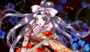 Preview wallpaper girl, kimono, guitar, anime, art