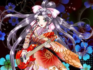 Preview wallpaper girl, kimono, guitar, anime, art