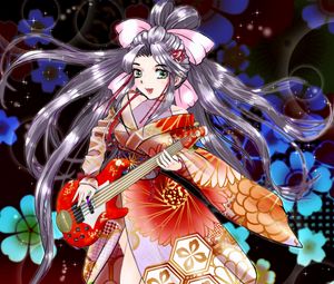 Preview wallpaper girl, kimono, guitar, anime, art