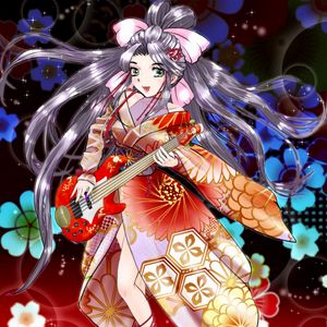 Preview wallpaper girl, kimono, guitar, anime, art