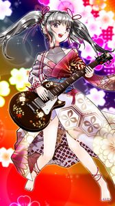 Preview wallpaper girl, kimono, guitar, anime