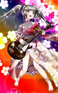 Preview wallpaper girl, kimono, guitar, anime