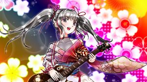 Preview wallpaper girl, kimono, guitar, anime
