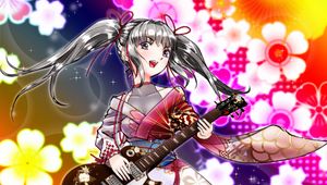 Preview wallpaper girl, kimono, guitar, anime