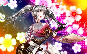 Preview wallpaper girl, kimono, guitar, anime