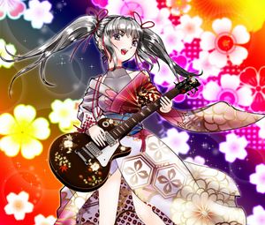 Preview wallpaper girl, kimono, guitar, anime