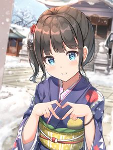 Preview wallpaper girl, kimono, heart, gesture, anime