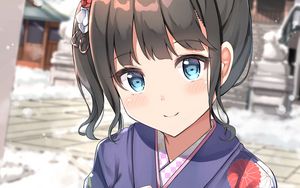 Preview wallpaper girl, kimono, heart, gesture, anime