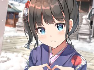 Preview wallpaper girl, kimono, heart, gesture, anime