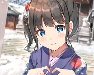 Preview wallpaper girl, kimono, heart, gesture, anime