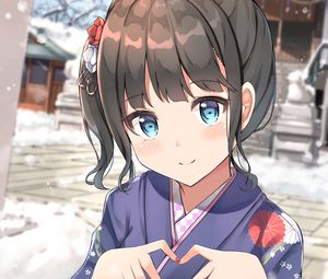 Preview wallpaper girl, kimono, heart, gesture, anime